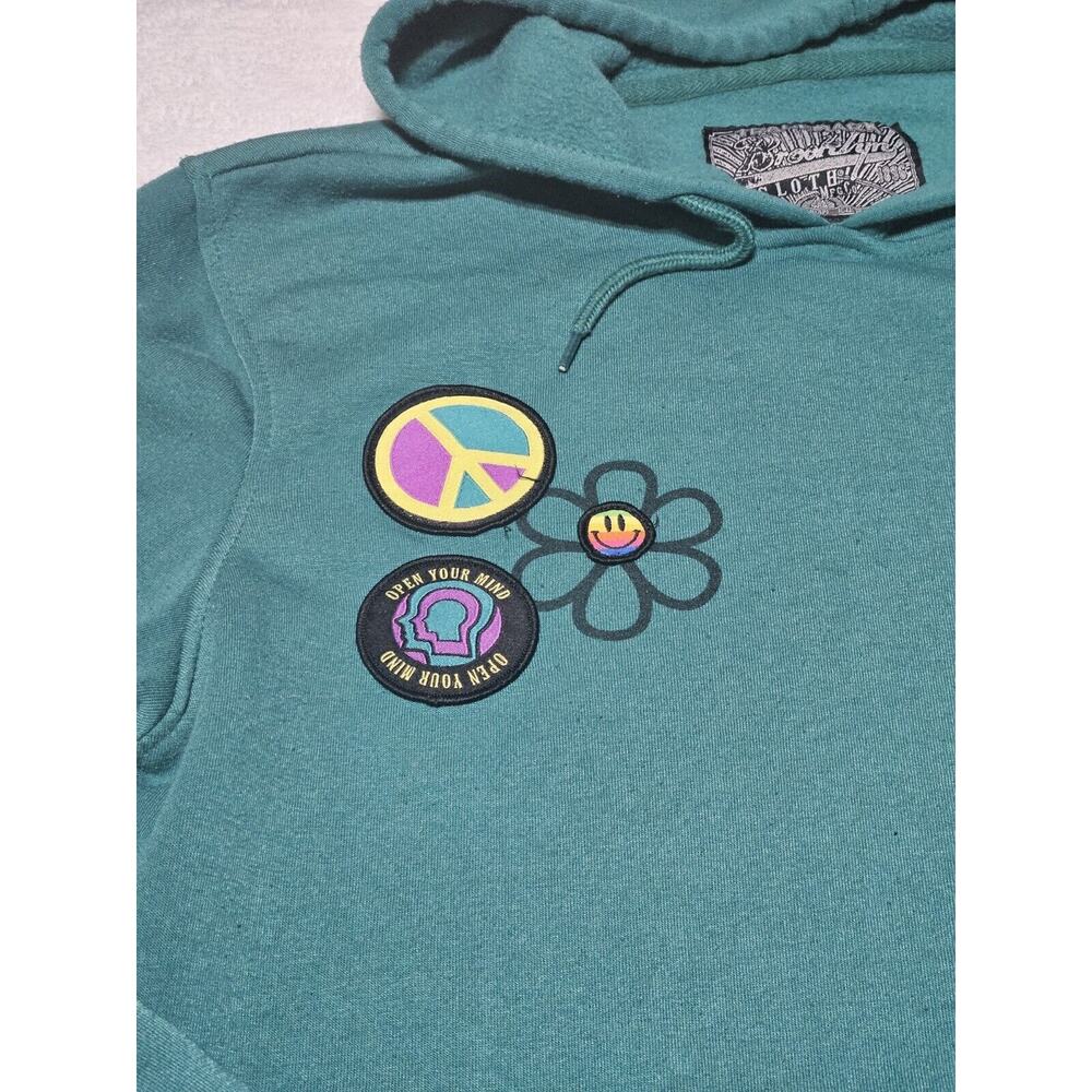 Brooklyn Sweater Women Med Kinetic Research Faded Hoodie Kangaroo Pockets Green - Picture 3 of 13